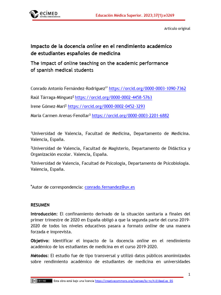 Impacto de La Docencia Online en El Rendimiento Académico de ...
