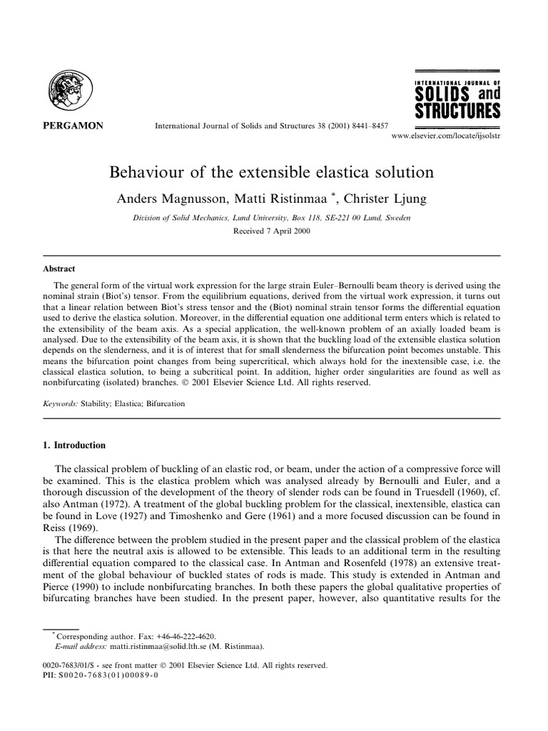 Behaviour of The Extensible Elastica Solution | PDF | Buckling | Beam ...