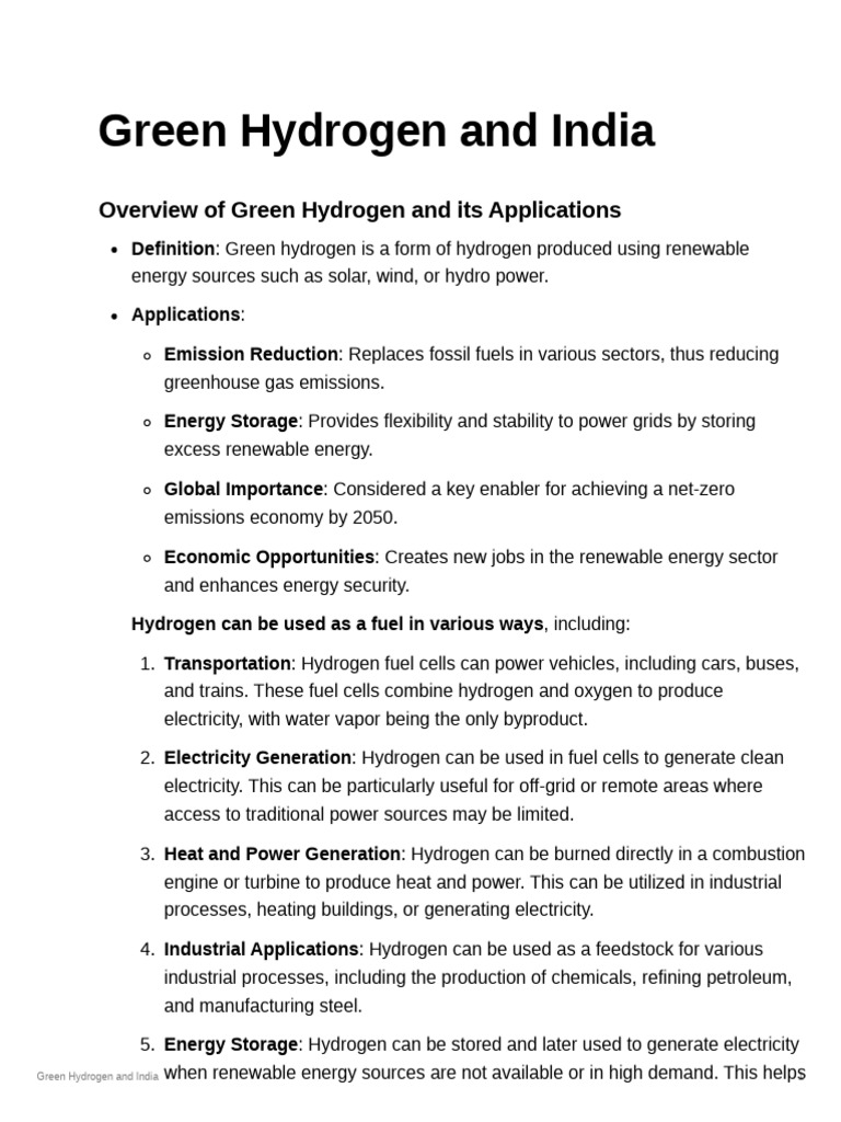 Green Hydrogen's Role in India's Future | PDF | Renewable Energy | Hydrogen