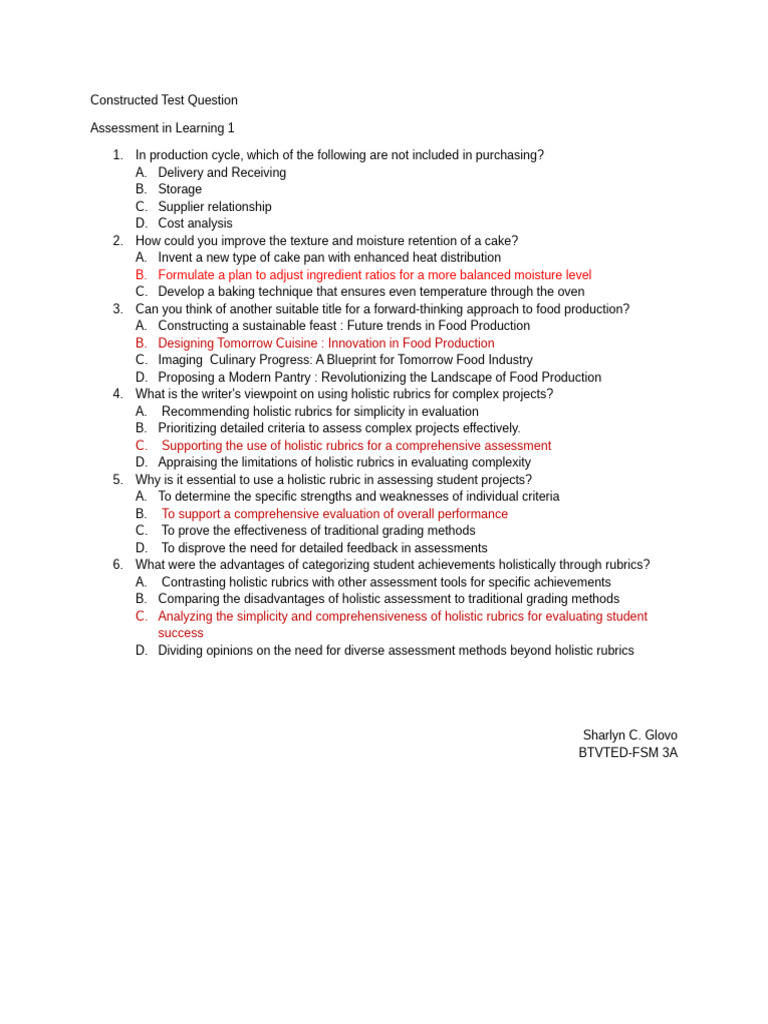Constructed Test Question - Glovo, Sharlyn C. | PDF
