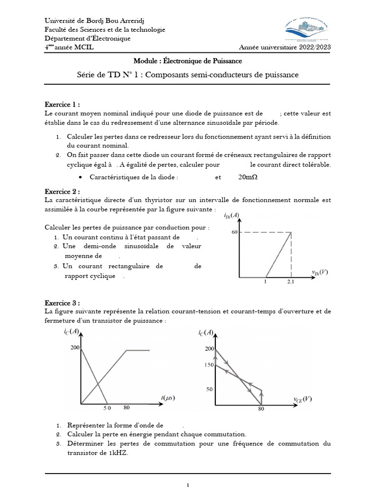 TD Électronique de Puissance : Composants | PDF