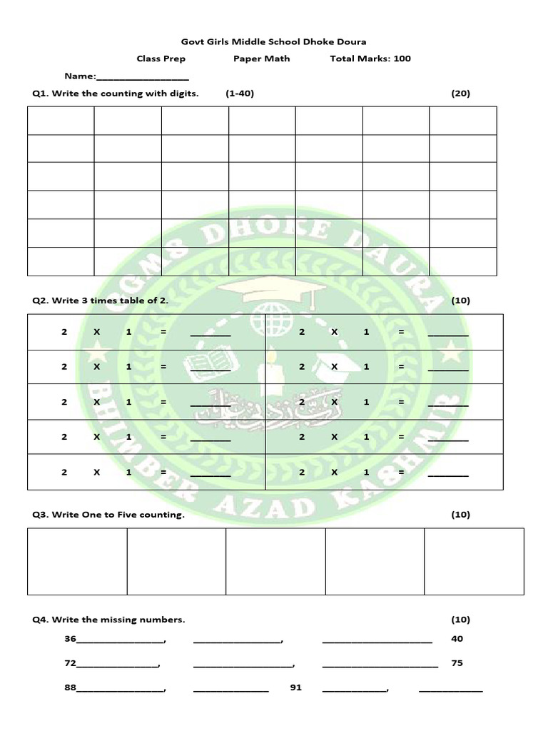 Math Exam Paper for Class Prep Students | PDF