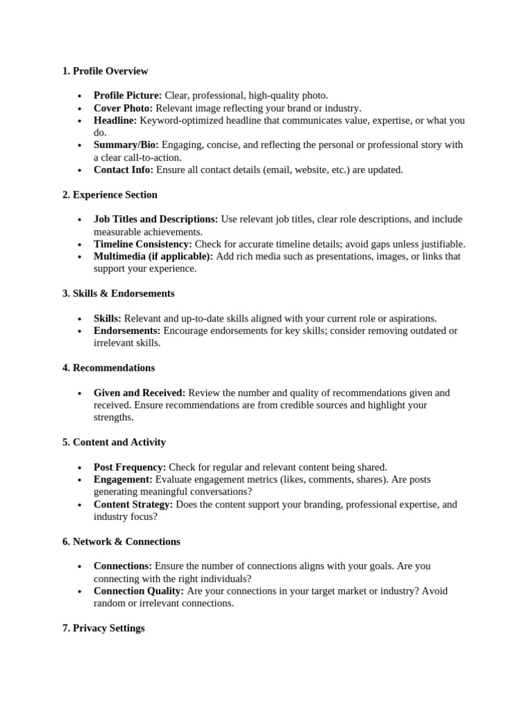 LinkedIn Profile Audit Checklist | PDF | Search Engine Optimization ...