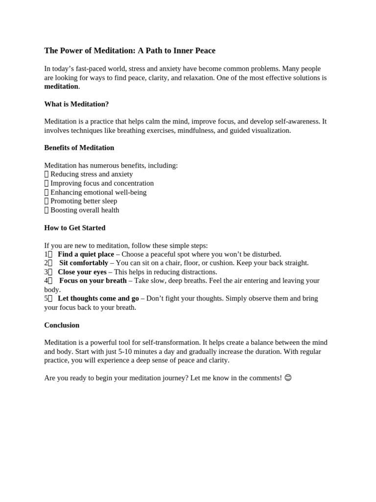 The Power of Meditation for Inner Peace | PDF