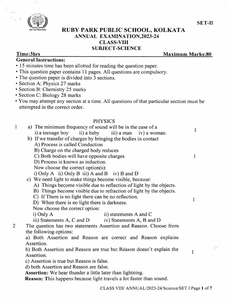 CL VIII Annual Examination Science 2023 24 Set 2 | PDF