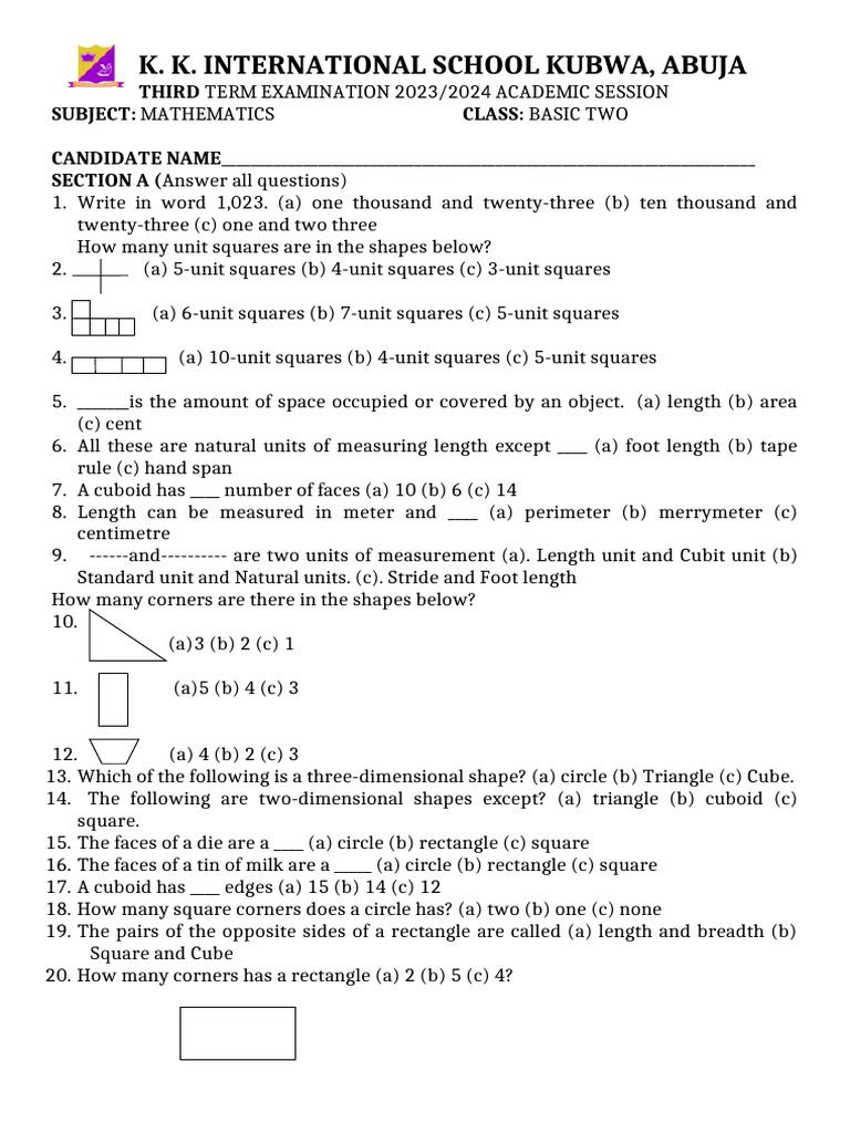 Primary 2 Third Term Exam Questions | PDF | Abraham | Floppy Disk