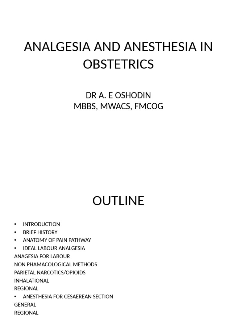 Obstetric Analgesia and Anesthesia Guide | PDF | Anesthesia | Pain ...