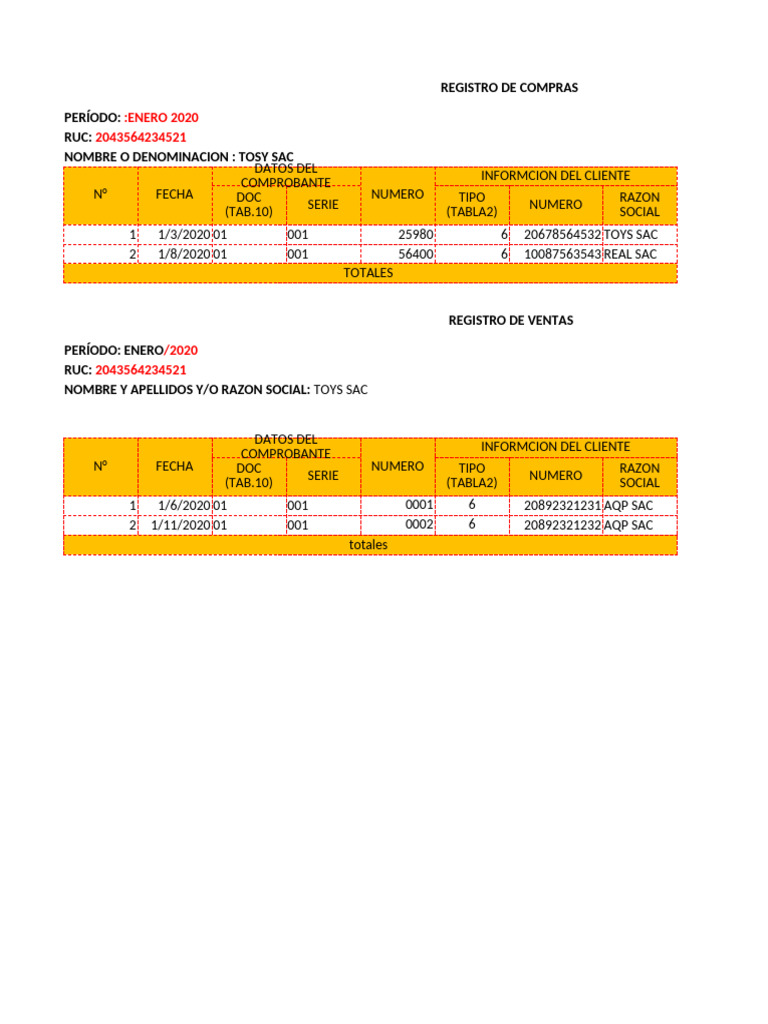 Registro de Compras y Ventas 2020 | PDF