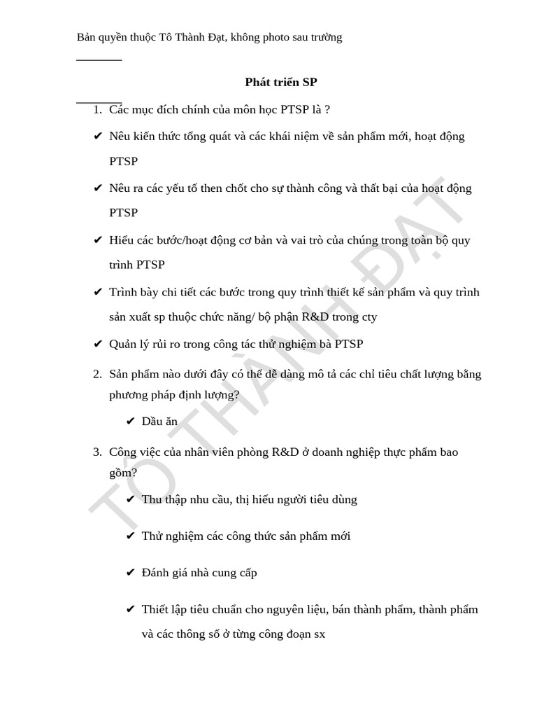 Trắc nghiệm PTSP | PDF