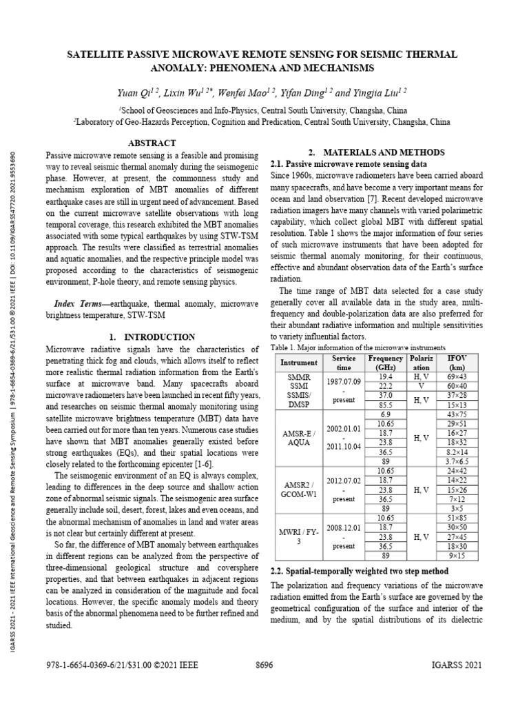 Microwave Remote Sensing of Seismic Anomalies | PDF | Remote Sensing ...