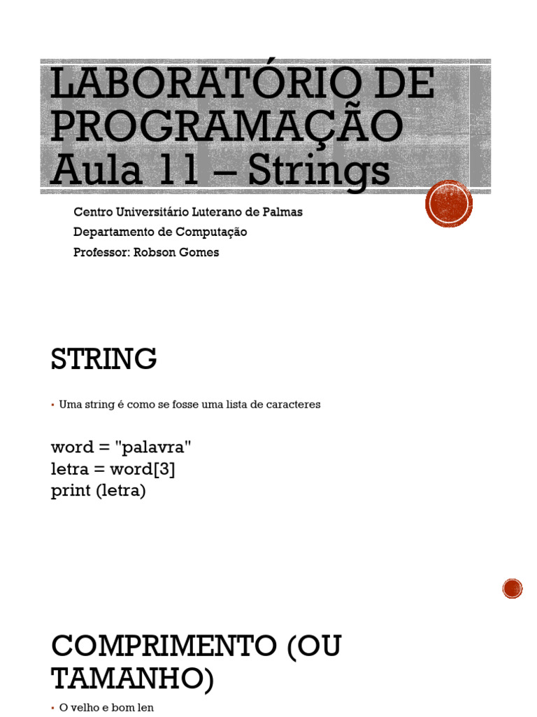Aula 11 - Manipulação de Strings | PDF | Caixa alta e caixa baixa ...
