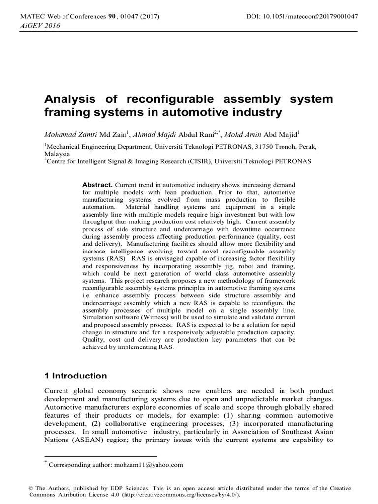 Reconfigurable Assembly Systems in Automotive | PDF | Automotive ...