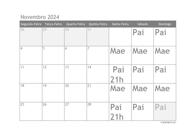 Calendario Guga Novembro 2024 | PDF