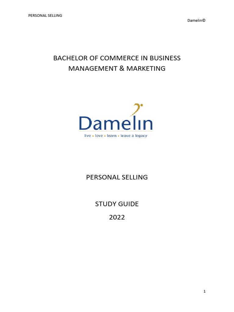 Personal Selling L 120-Study Guide (Damelin) - 2022 | PDF | Sales ...