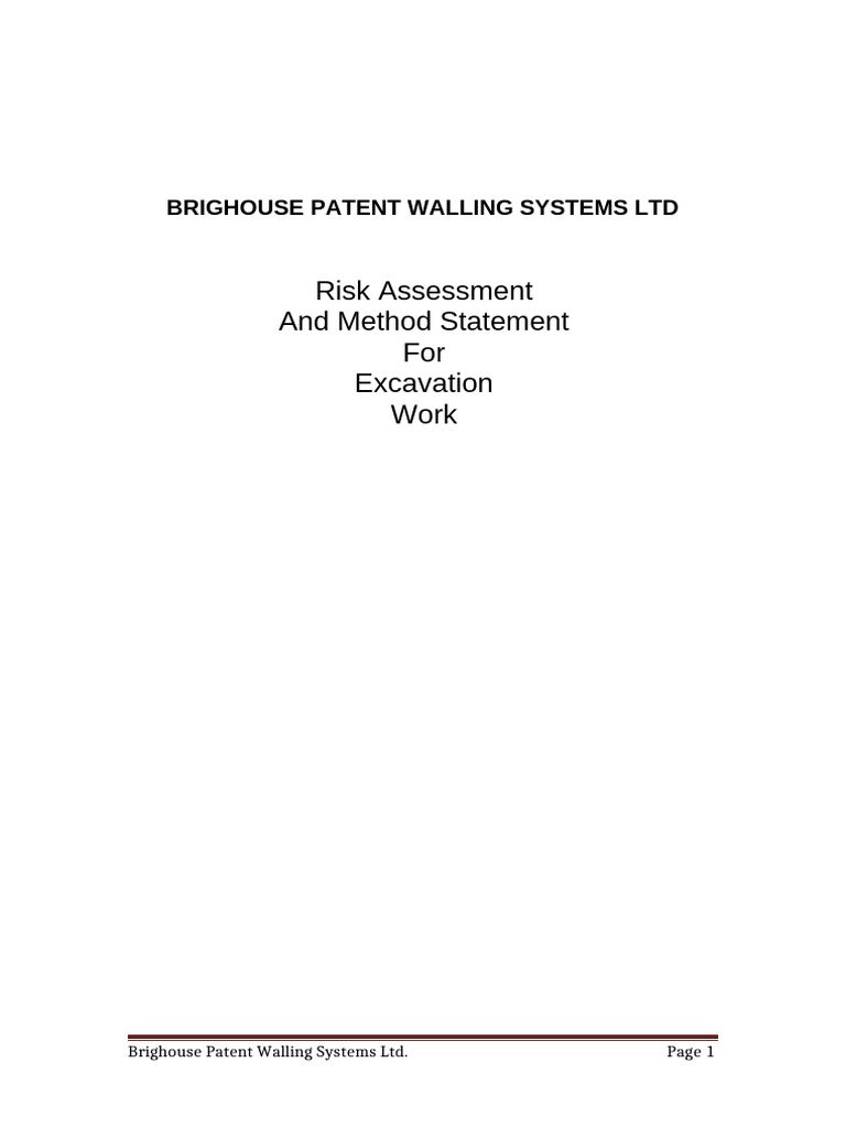Excavation Risk Assessment & Method Statement | PDF | Personal ...