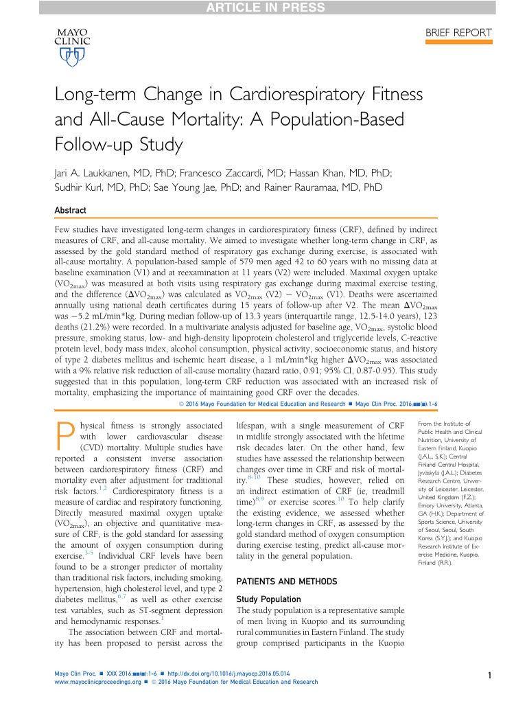 Long Term Change in Cardiorespiratory Fitness and All Cause Mortality A ...