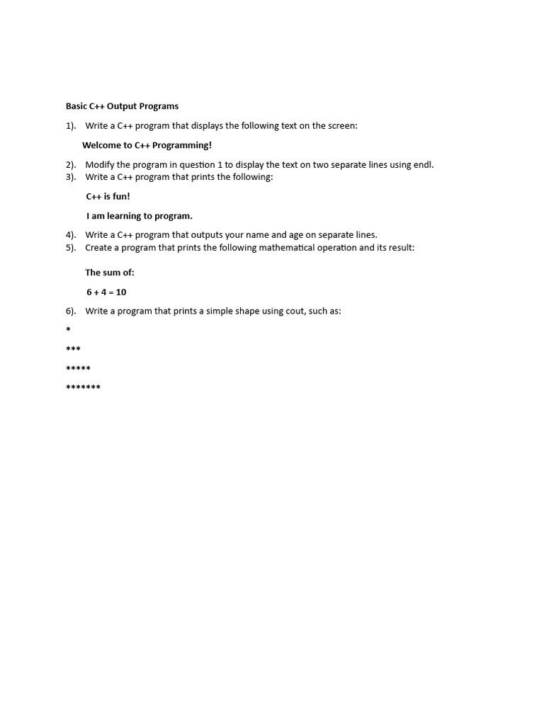 Basic C++ Output Programs Guide | PDF