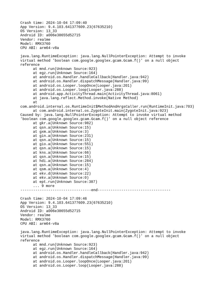 Realme RMX3760 Crash Log Analysis | PDF | Java (Programming Language ...