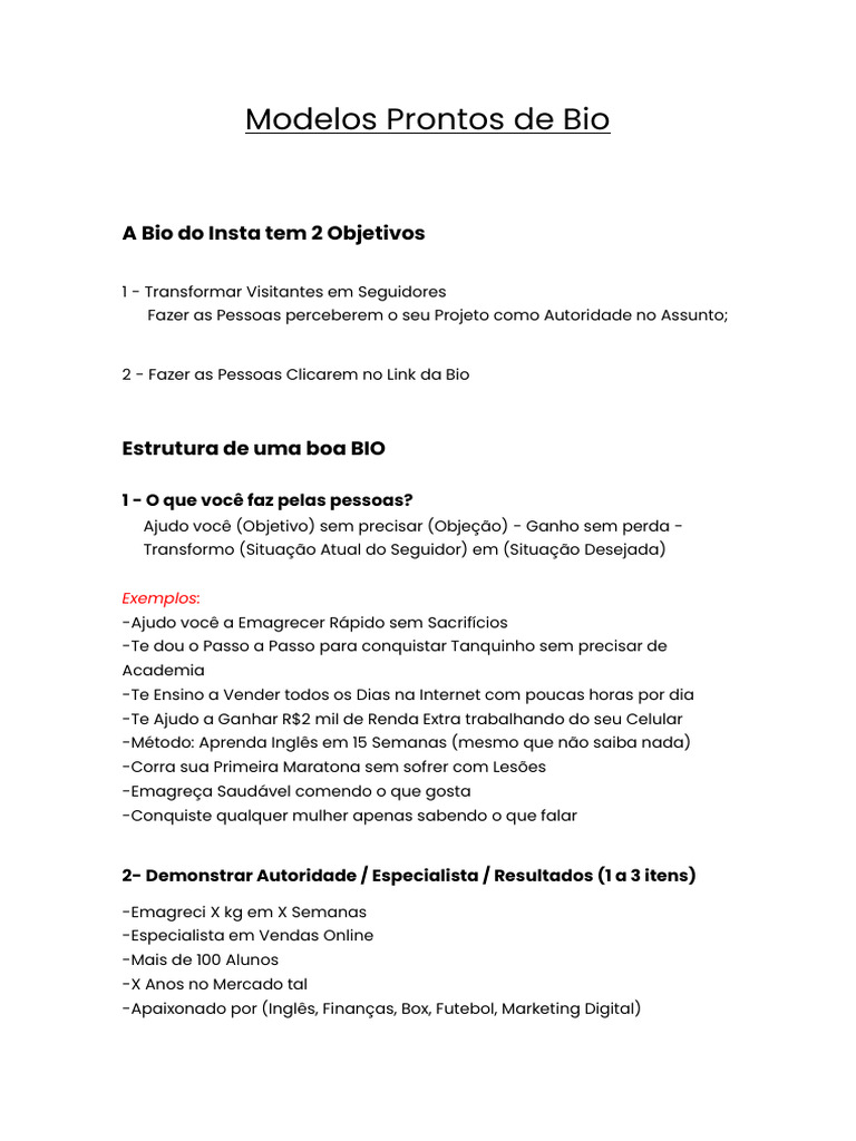 Modelos de Bio para Instagram Eficazes | PDF | Marketing