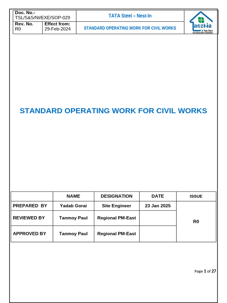 SOP for Civil Construction Work | PDF | Concrete | Construction Aggregate