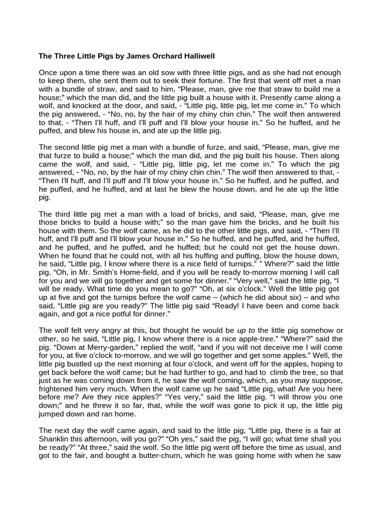 The Three Little Pigs Story Summary PDF