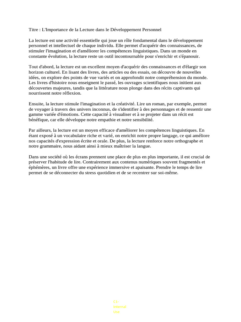 Importance de la Lecture pour Épanouir | PDF | Développement personnel ...