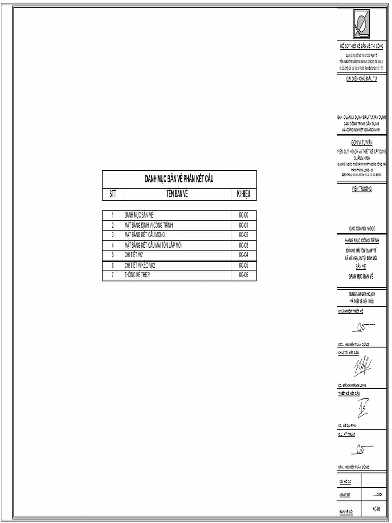 Danh Mục Bản Vẽ Phần Kết Cấu | PDF
