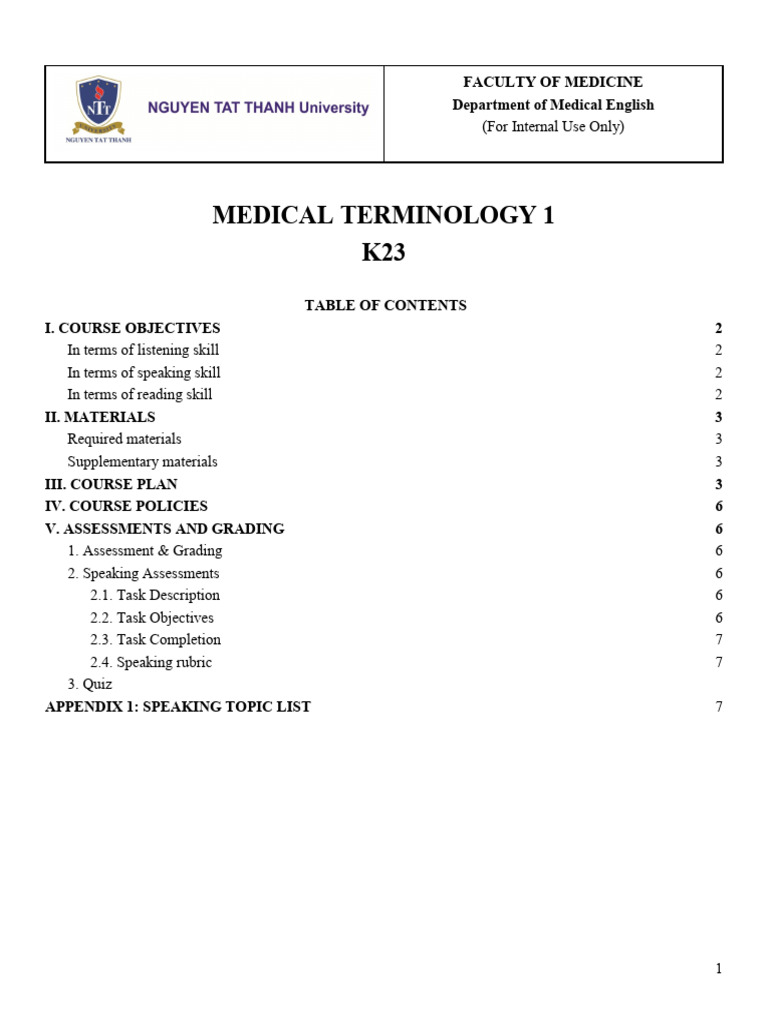 Medical Terminology Course Syllabus | PDF | Clinical Medicine ...