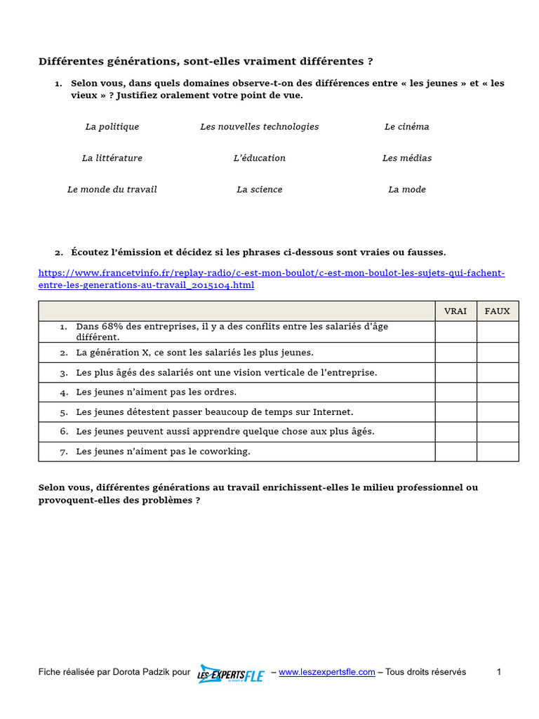 Caractéristiques des générations au travail | PDF