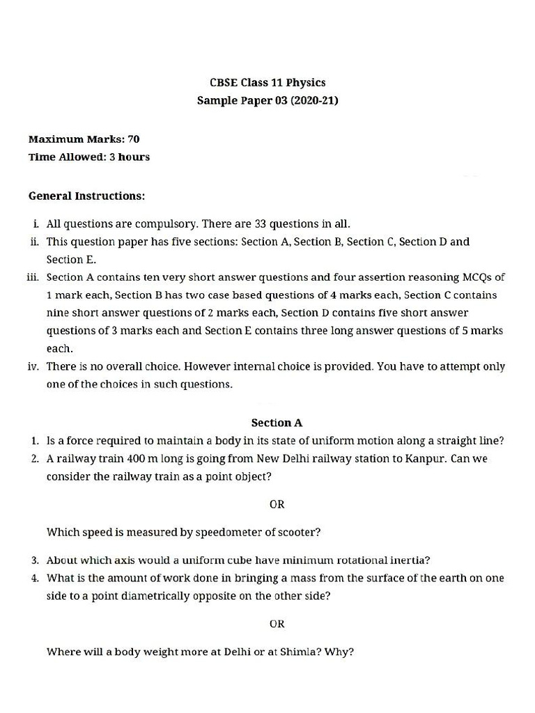 Physics Sample Paper Set 3 | PDF