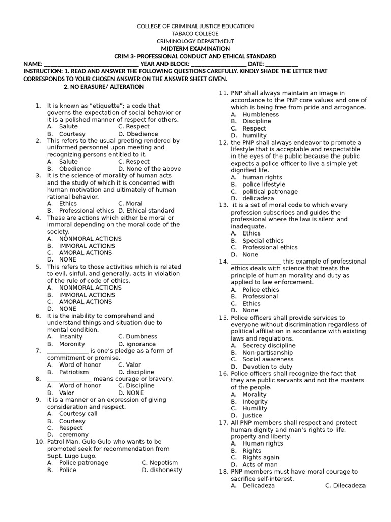 Midterm Ethics Pdf Morality Police