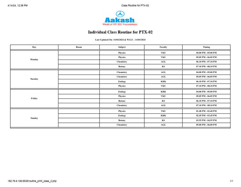 PTX-02 Class Routine Schedule | PDF