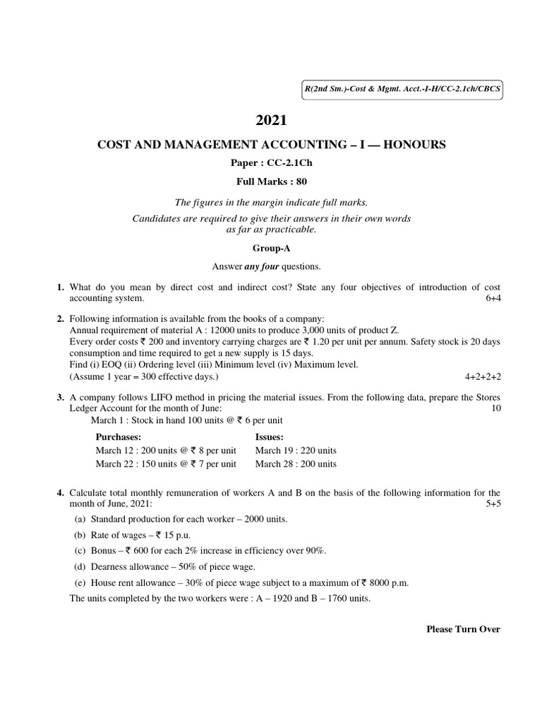 Cost and Management Accounting Exam Guide | PDF | Cost Of Goods Sold ...