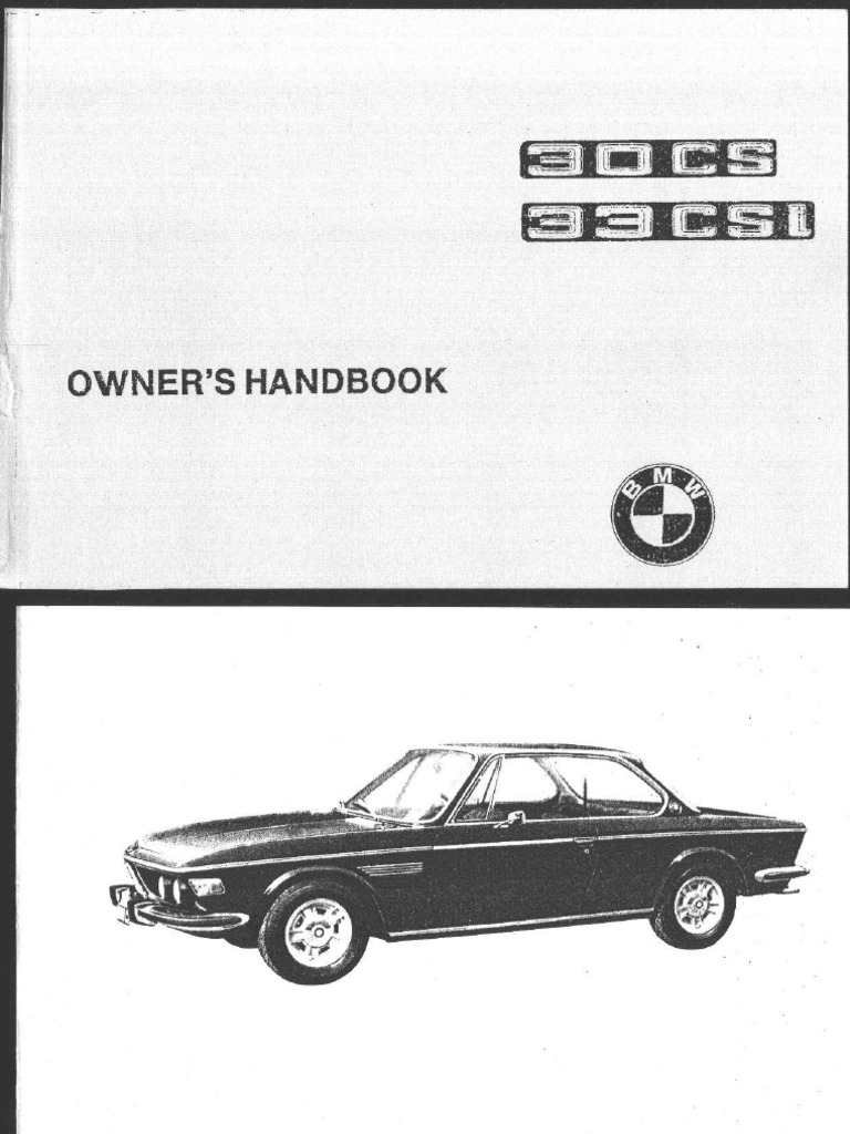 BMW E9 3.0 3.3 Cs Csi Owners Manual | PDF