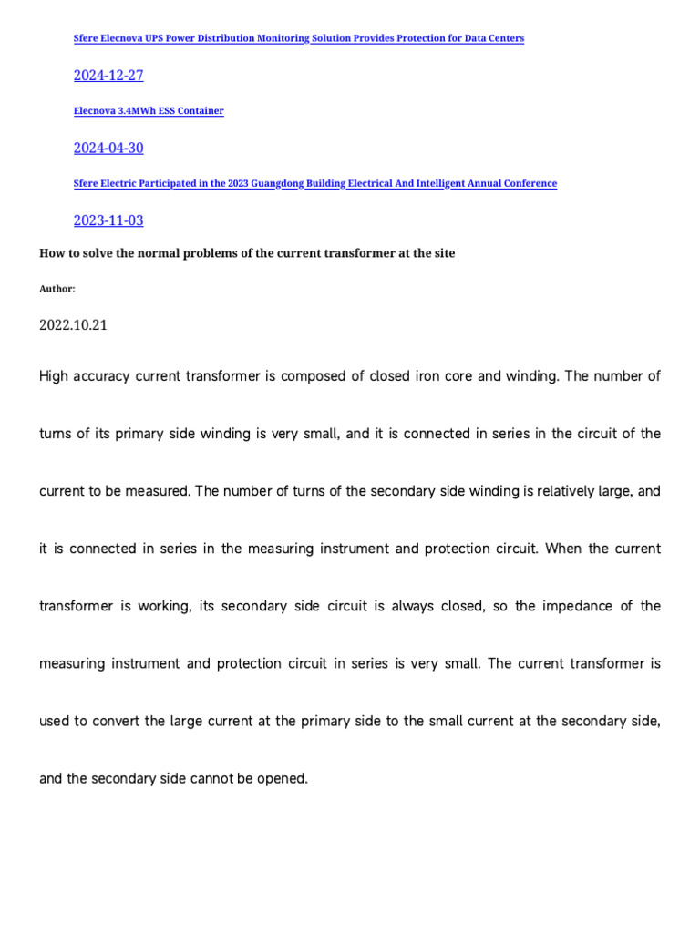 How To Solve The Normal Problems of The Current Transformer at The Site ...