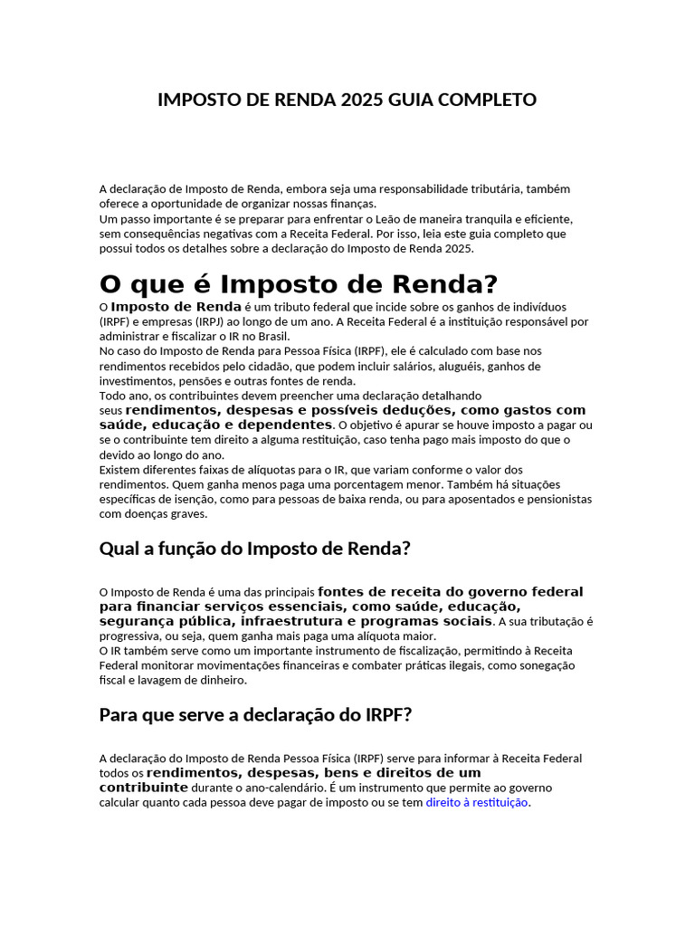 Guia Completo do Imposto de Renda 2025 | PDF | Imposto de Renda | Impostos
