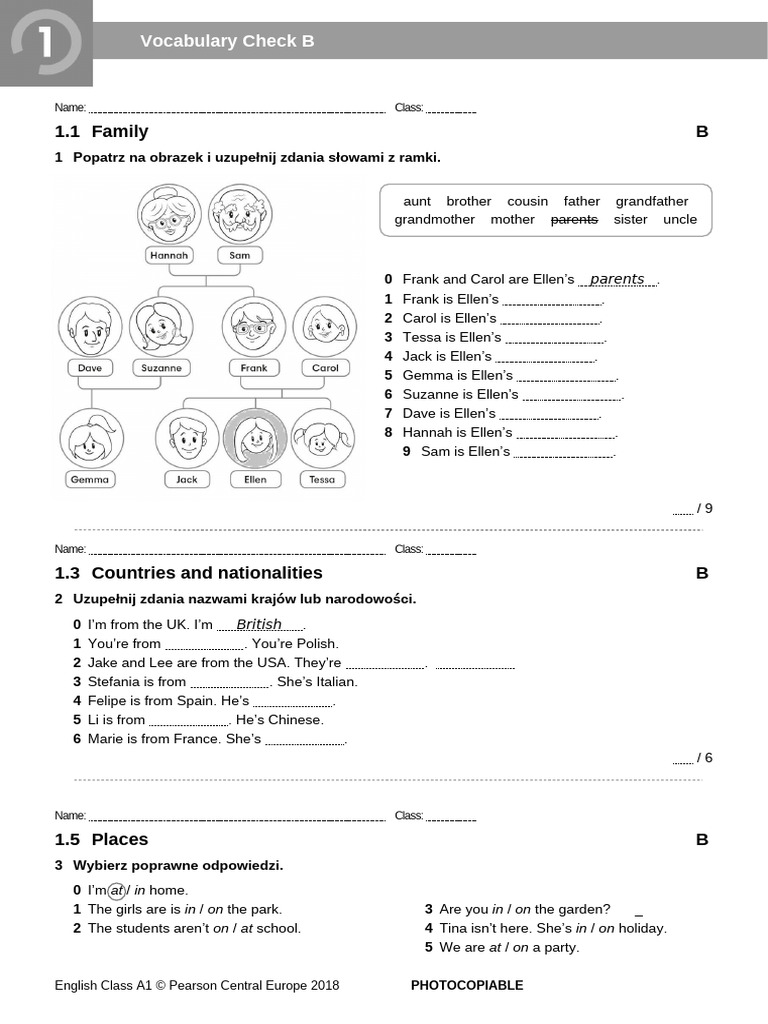 ECA1 - Tests - Vocabulary Check 1B - New2018 | PDF