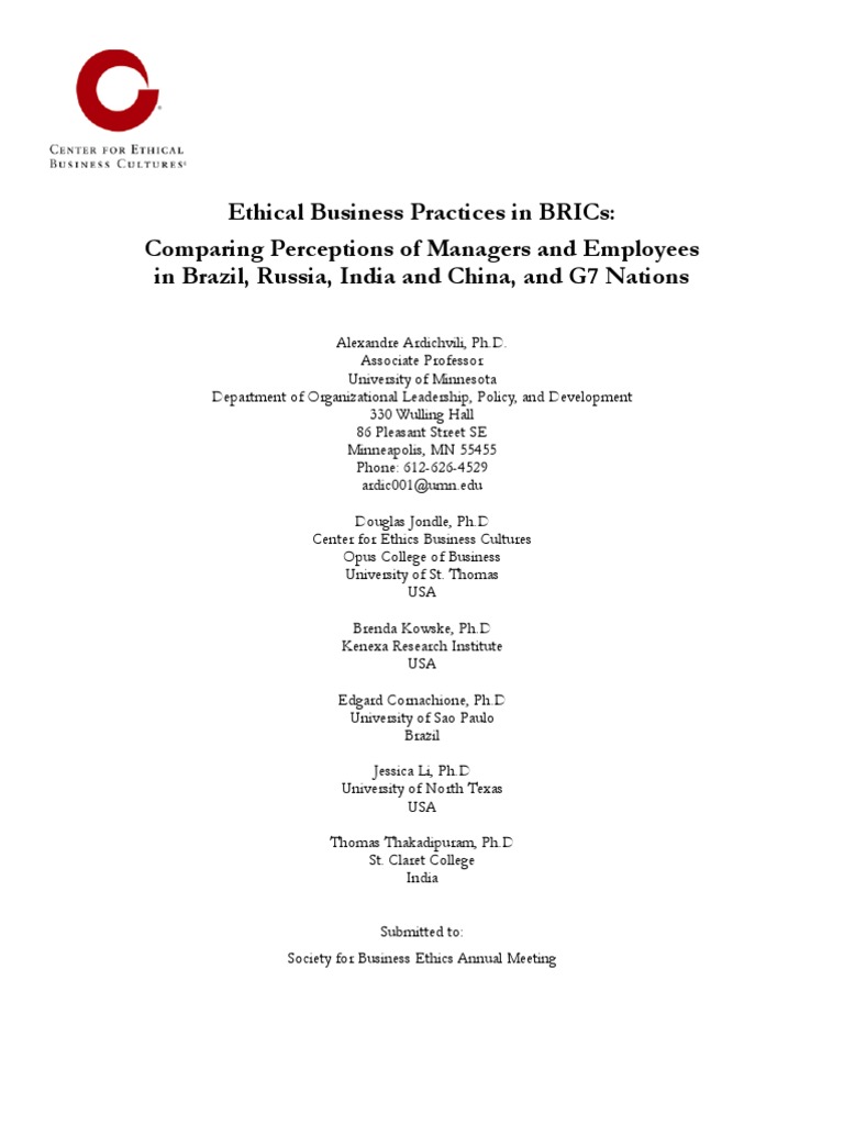 Ethical Business Practices in BRICs | PDF | Business Ethics | Survey ...
