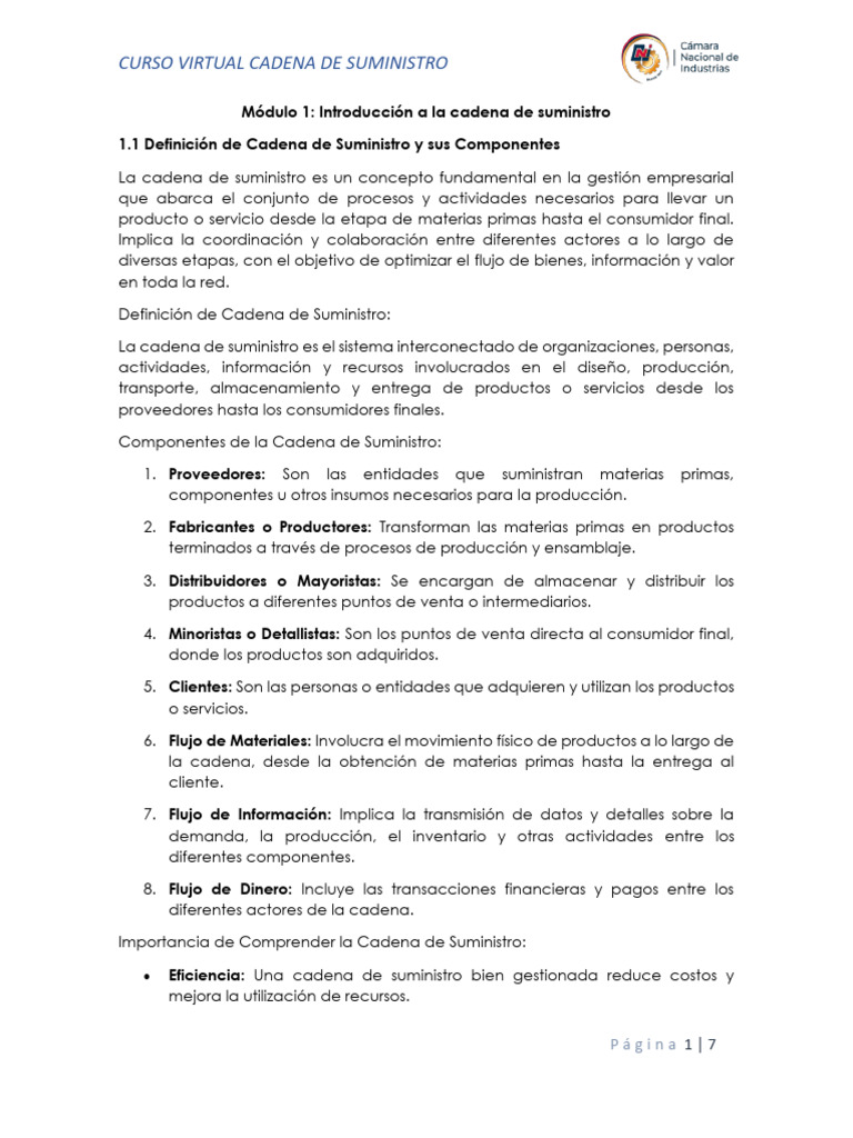 Módulo 1 | PDF | Cadena de suministro | Gestión de la cadena de suministro