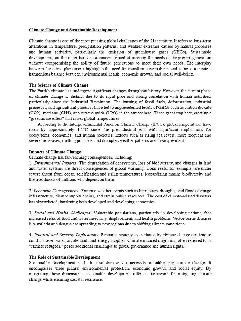 Climate Change and Sustainable Development | PDF | Climate Change ...