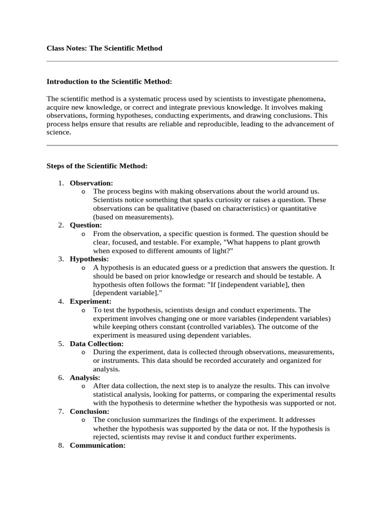 Class Notes On The Scientific Method | PDF | Experiment | Scientific Method