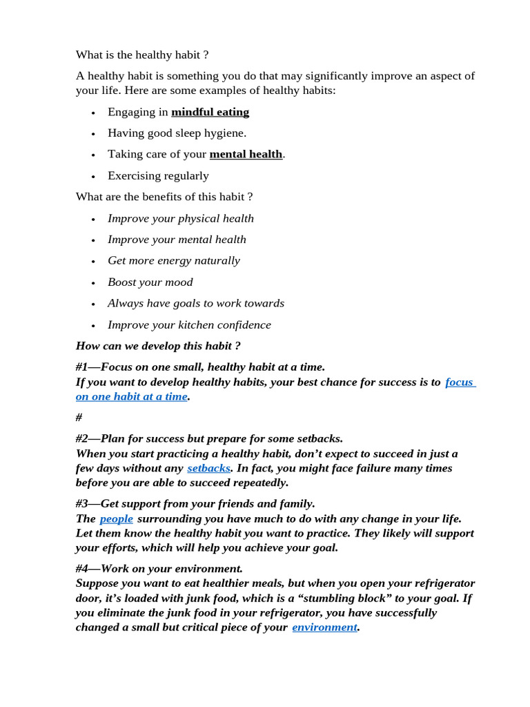 Developing Healthy Habits for Life | PDF