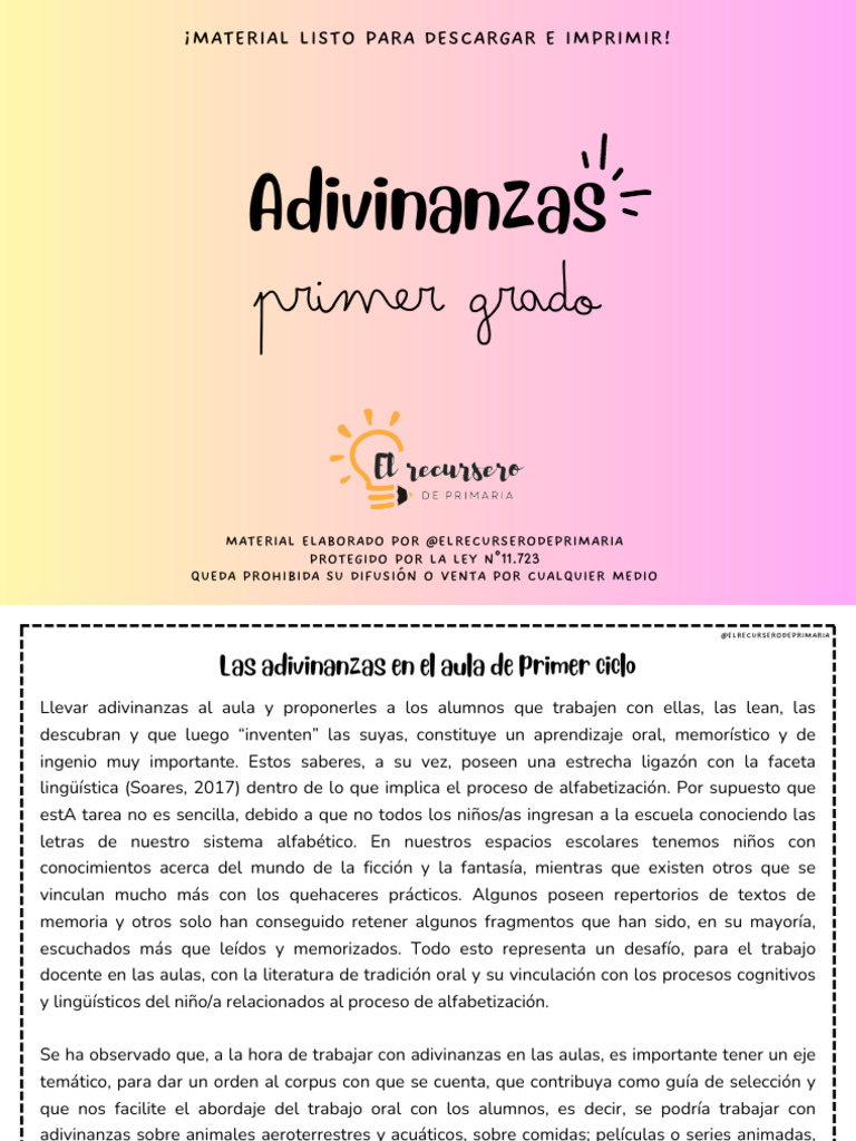 Adivinanzas para Primer Grado | PDF | Enseñando | Pensamiento