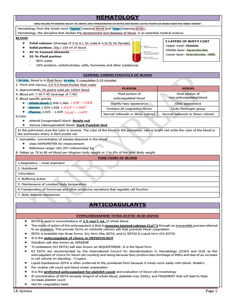 Hematology Overview and Anticoagulants | PDF | Coagulation ...