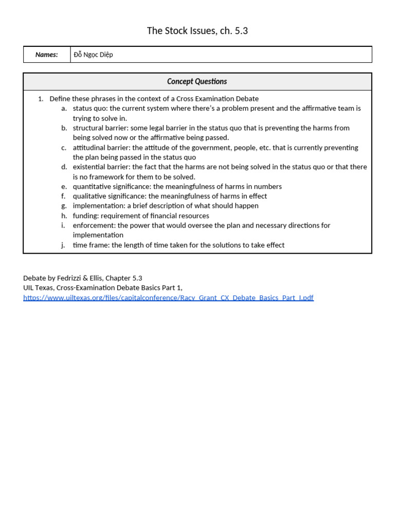 The Stock Issues - Worksheet | PDF | Cognition | Learning