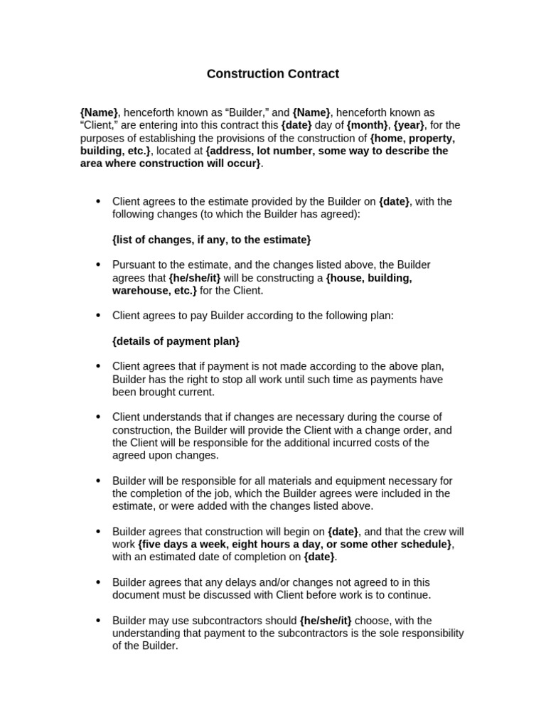 Construction Contract Agreement Template | PDF | Business Law | Private Law