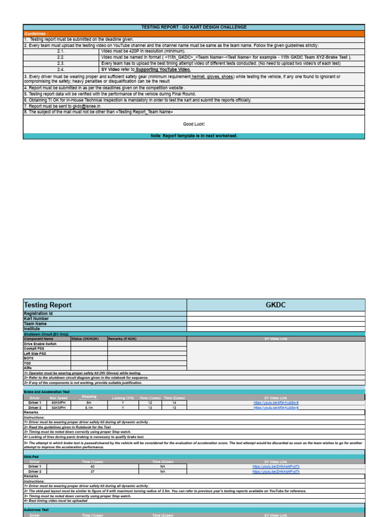 Go Kart Design Challenge Testing Report | PDF | Land Transport ...