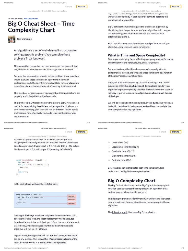Big O Cheat Sheet – Time Complexity Chart | PDF | Time Complexity ...