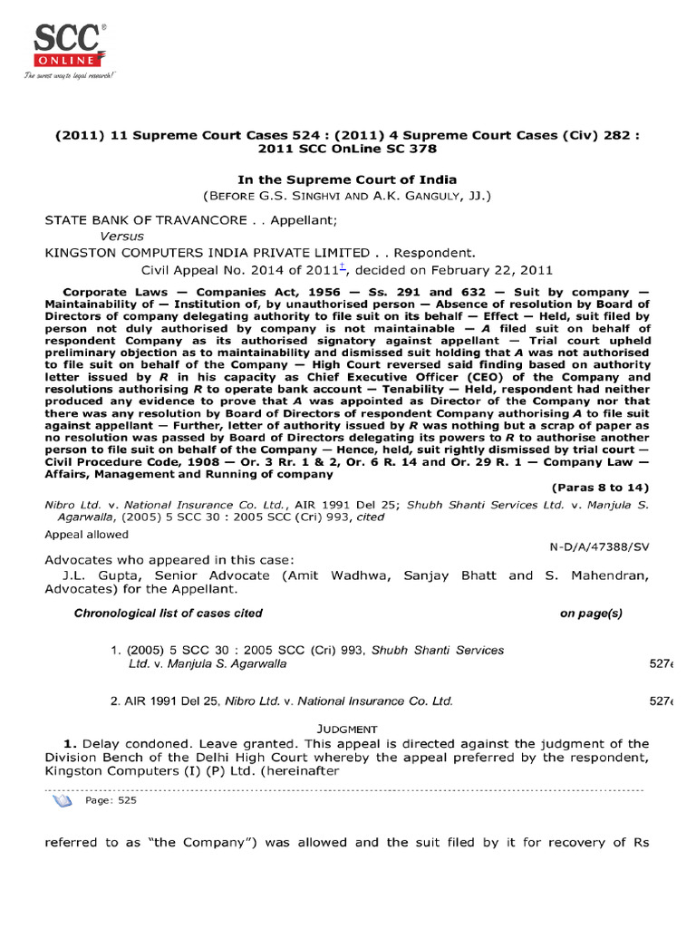 State Bank of Travancore v. Kingston Computers (I) (P) LTD., (2011) 11 ...