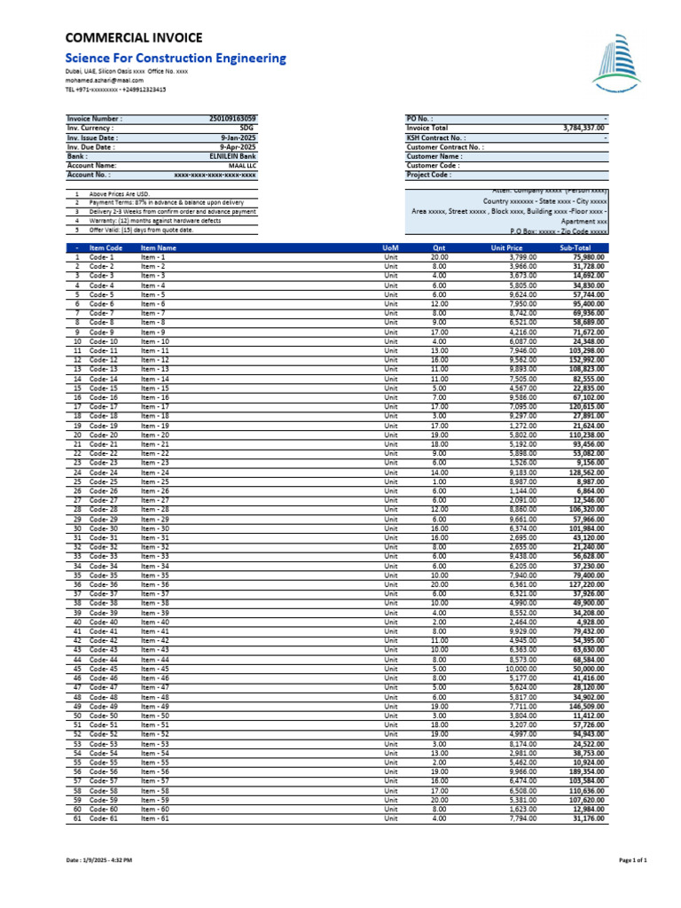 Commercial Invoice for MAAL LLC | PDF